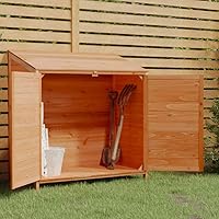 Vista 19 de Cobertizo de almacenamiento de madera para jardín, gabinete de almacenamiento de abeto de madera maciza, cobertizo de herramientas de madera