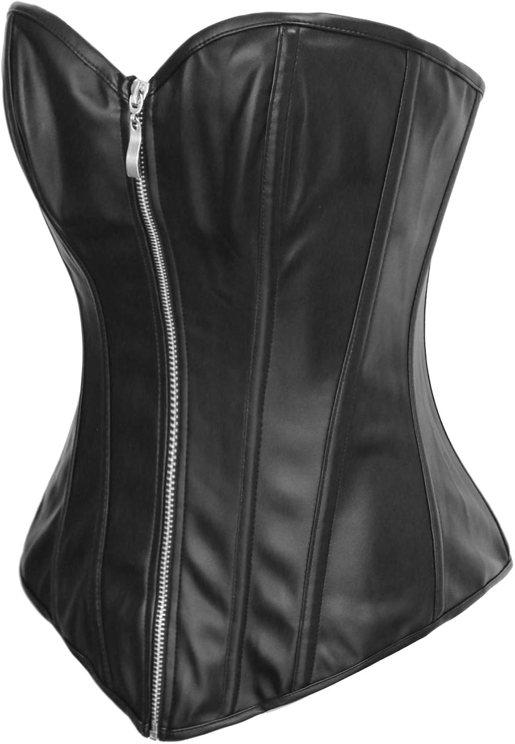 BSLINGERIE Womens Faux Leather Zipper Front Bustier Corset Top: Clothing
