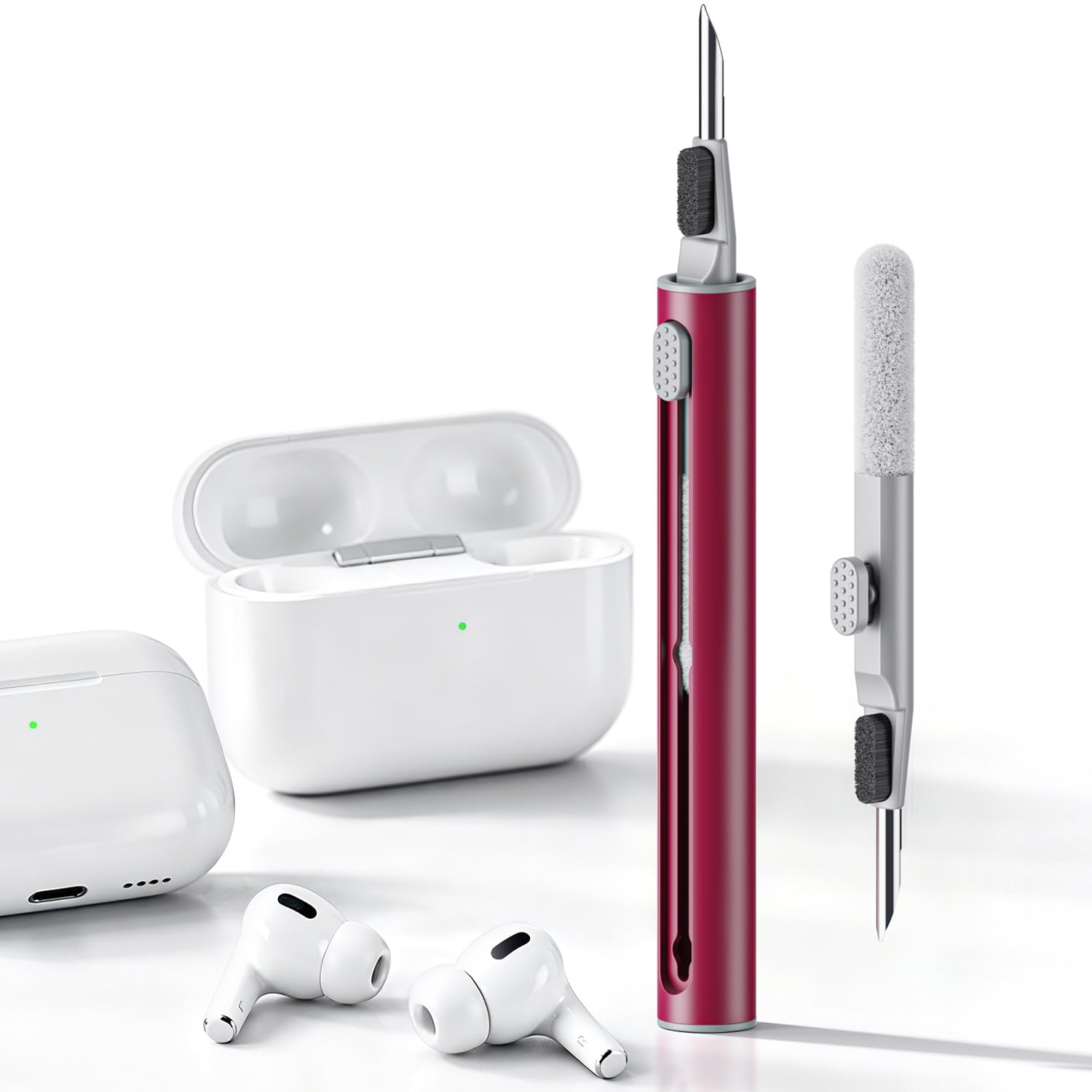Hyashee Cleaner Kit for Airpods Pro 1 2 3 Multi-Function Cleaning Pen with Soft Brush Flocking Sponge for Bluetooth Earphones Case Cleaning Tools (Red)