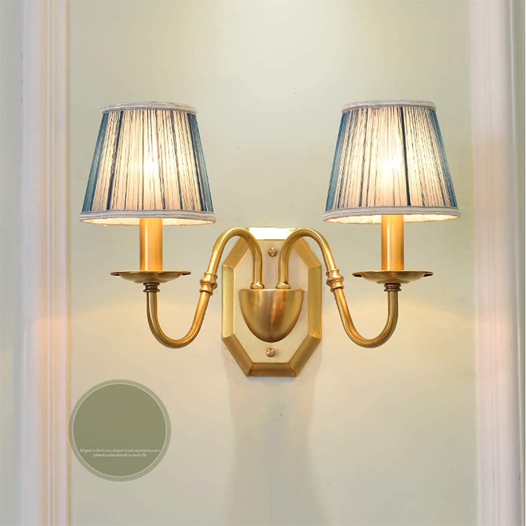 IUokLU Wall Lamp for Bedroom Antique Brass Wall Sconce Fixture, Rustic Cloth Shade Wall Light for Living Room, Bedroom,Corridor, Bedside, E14,2heads(2heads)