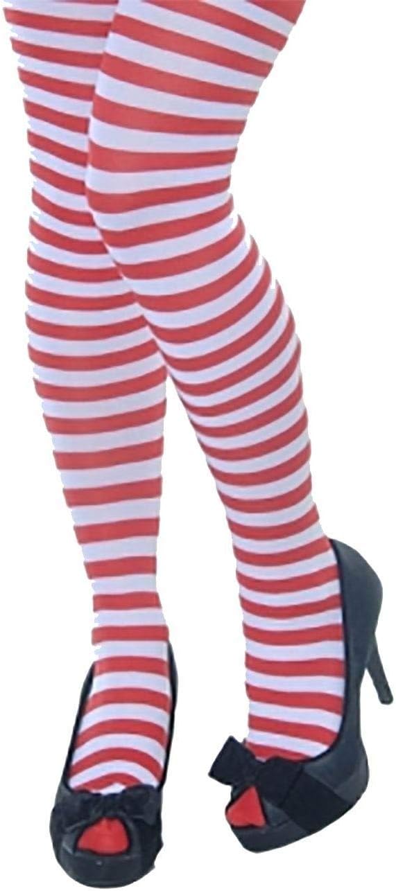 Smiffys Opaque & Comfortable Striped Tights for Fancy Dress Halloween Costume Red/White Adult