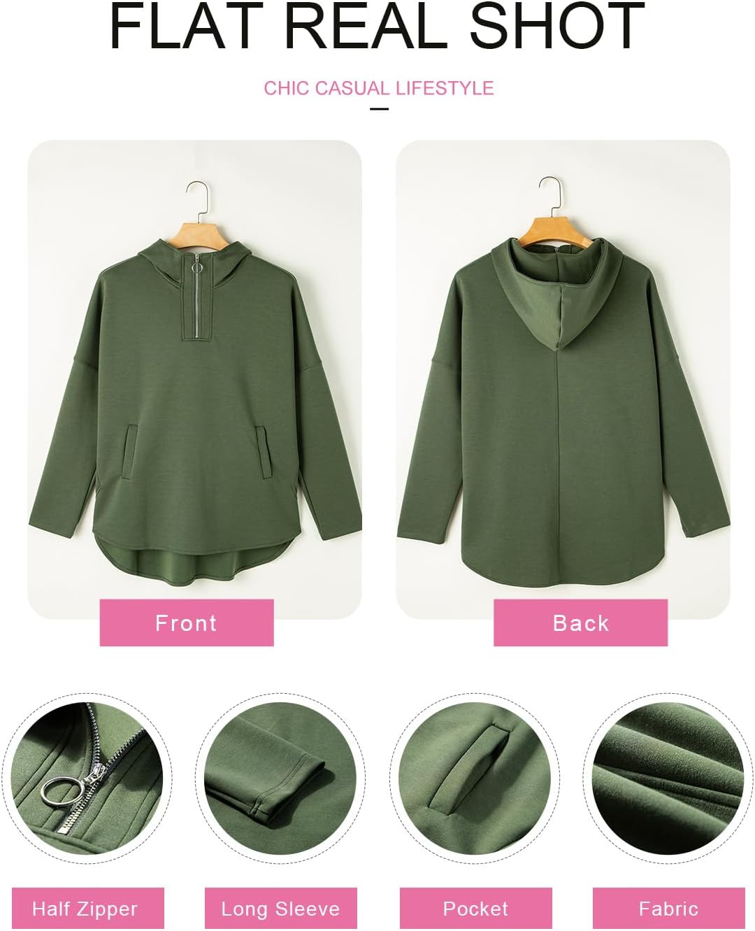 EVALESS Women's Oversized Hoodies Casual Long Sleeve Half Zipper Pocket Sweatshirt Pullover Tops - Image 5