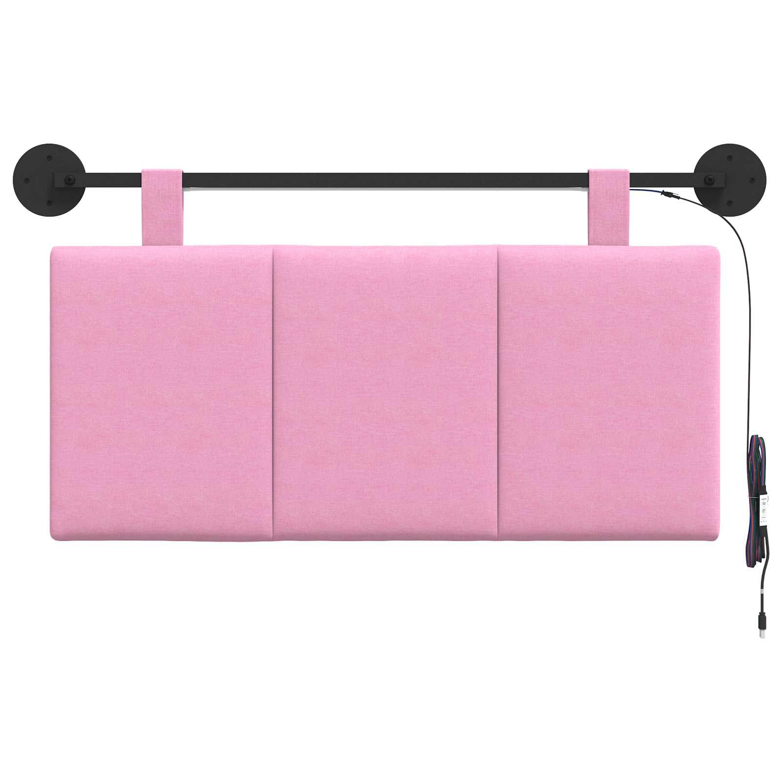 Cabecero colgante con luz LED de tela rosa, 90 x 55 x 5 cm, fijación a la pared, correas extraíbles, panel acolchado para dormitorio, habitación de invitados, habitación juvenil, hotel