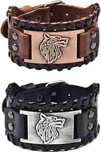 TEAMER Viking Wolf Paw Leather Bracelet - Norse Runes Amulet Jewelry For Men & Women - View #2