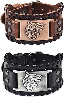 2 PCS Viking Wolf Leather Bracelet - Norse Viking Runes Amulet