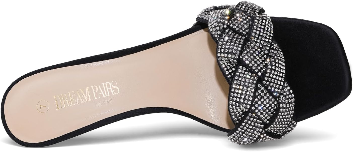 DREAM PAIRS Heels for Women Rhinestone Open Toe Low Kitten Heels Sexy Stilettos Heels Pump Sandals Party Evening Prom Dance Dress Shoes - Image 2