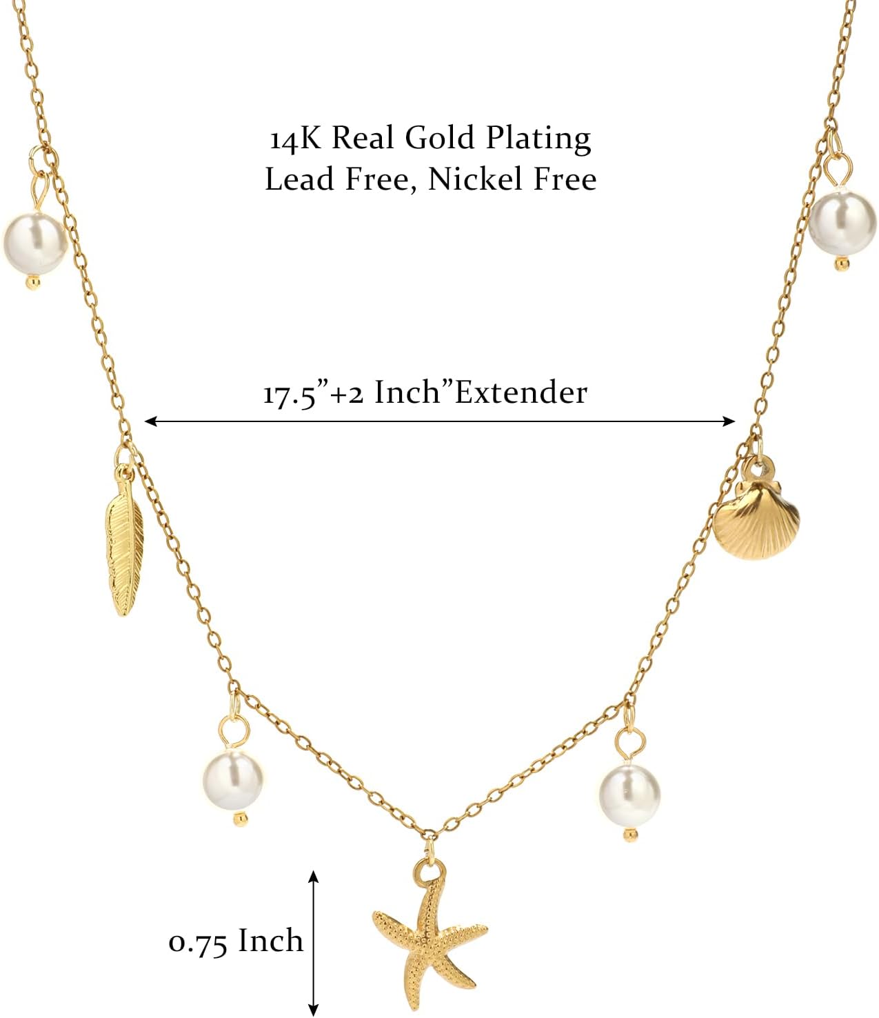 Gold Seashell Necklace, Stainless Steel Shell Necklace, Beach Becklace for Women,Dainty Starfish, Shell, Pearl and Feather Beach Charm Necklace Ocean Summer Beach Vacation, Type C - Image 4