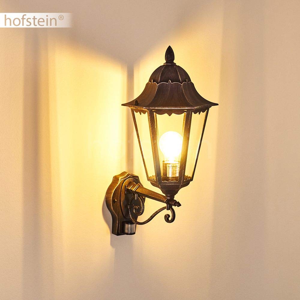 Zewnętrzna lampa ścienna Lignac w. czujnik ruchu, lampa ścienna do góry, odlew aluminiowy w kolorze czarnym/srebrnym z przezroczystymi szybami, lampa ścienna/podwórko z gniazdem E27, bez żarówki