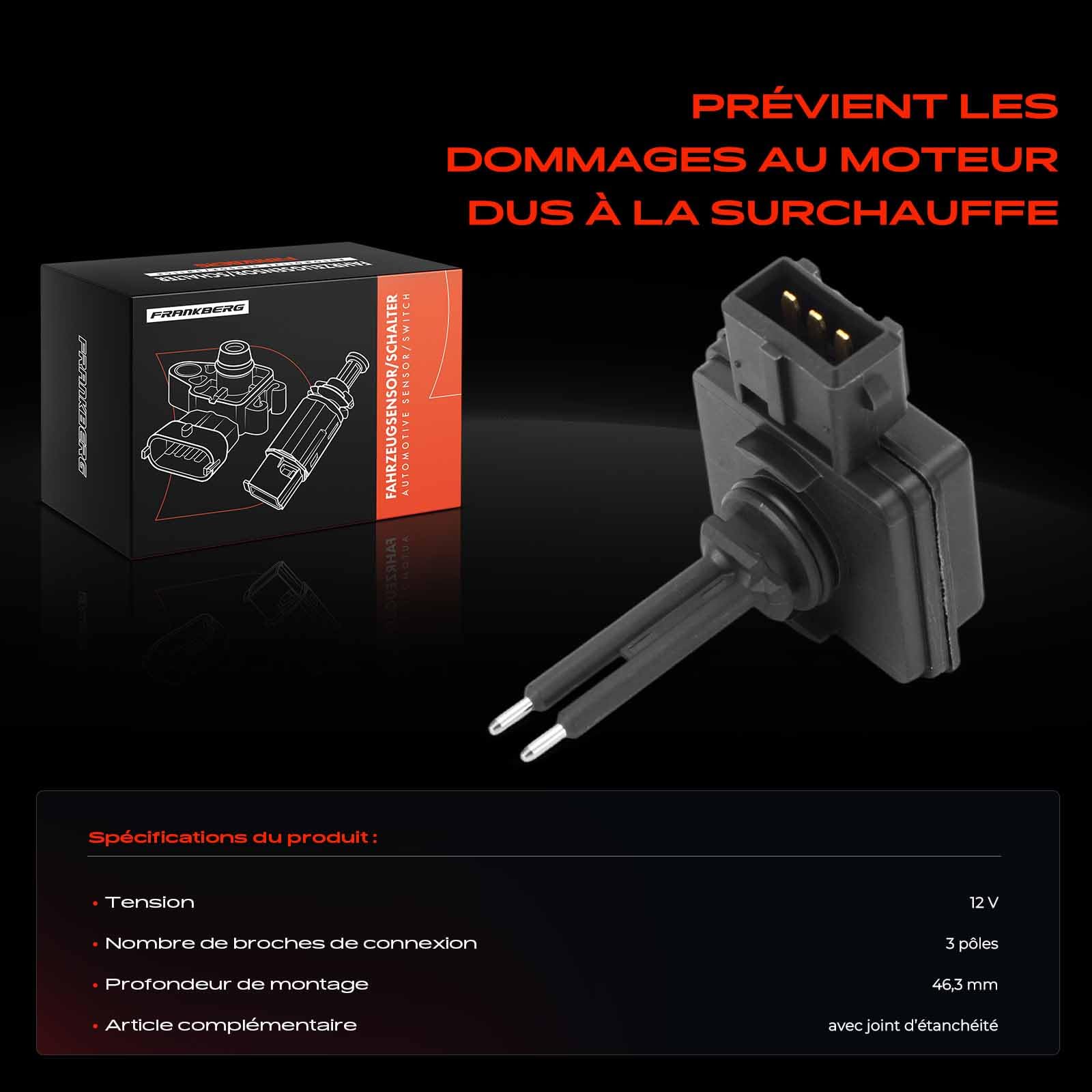 Frankberg Capteur de niveau de liquide de refroidissement, cloche | Compatible avec: Xsara N1, 405 II Break 4E, Boîte Partenaire 5, 607 9D 9U, DS5, 306 7B N3 N5, C3 II SC, 405 I 15B
