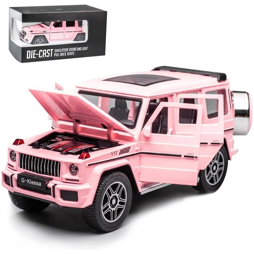 EROCK Exquisite Car Model 1/24 Benz G63 AMG Model Car Toy, Zinc Alloy Pull Back Toy Car with Sound and Light for Kids Boy Girl Birthday Gift Children's Day Gift (Pink)