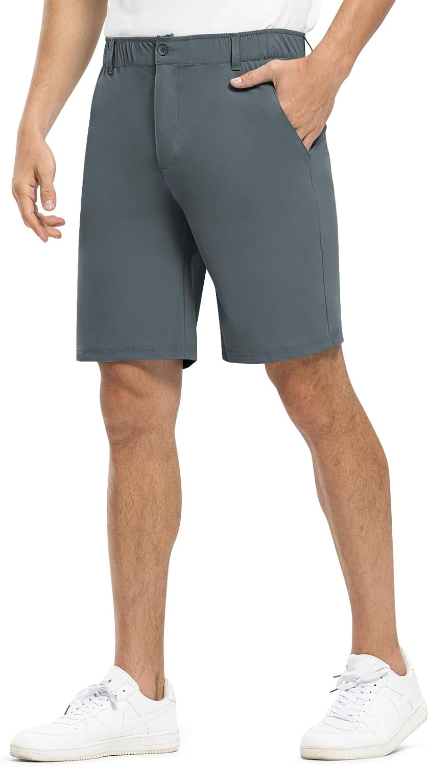 Rdruko Men's Golf Shorts Stretch Dry Fit 9" Lightweight Casual Dress Shorts with Zipper Pockets