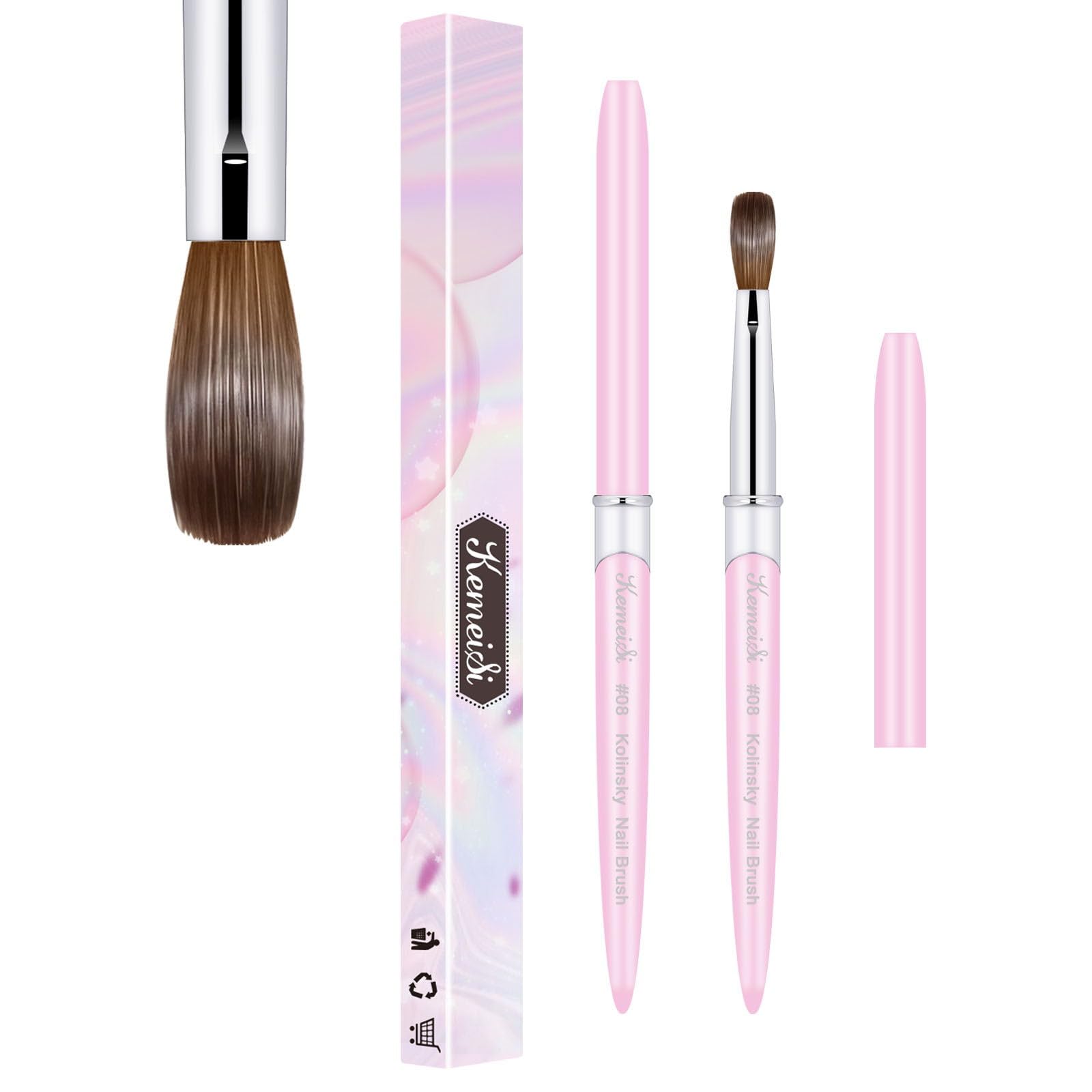 KEMEISI Acrylic Nail Brush Size #08, 100% Pure Kolinsky Nail Art Brushes for Acrylic Application, Sturdy Handle Oval Shape...