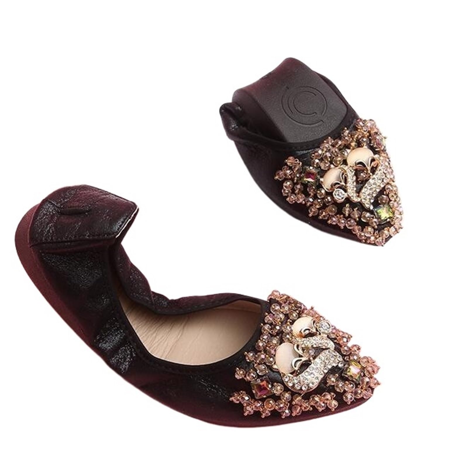 Zapatos Planos de Ballet Plegables Talla Grande, Suela Blanda Cristal Brillante, Parte Inferior Oxford Antideslizante for Mujer | Black,5