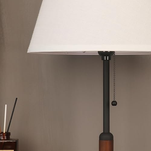 Miniatura 9 de 21" Modern Bedside Lamp Mid Century Table Lamp, Pull Chain Nightstand Lamp for Bedroom Living Room 3-Color Light, Solid WoodMetalFabric for