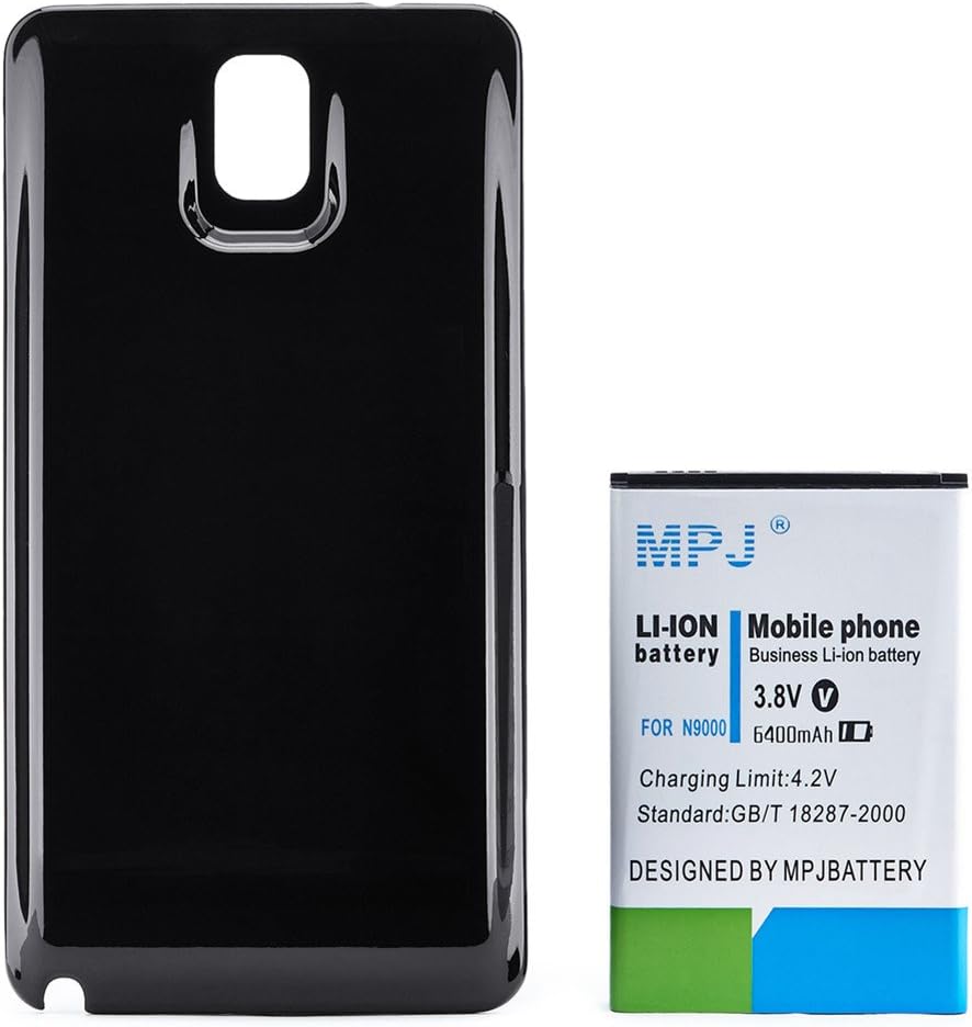Note 3 Extended Battery, MPJ 6400mAh Extended Battery with Black Cover for Samsung Galaxy Note 3 III, N9000, N9005 LTE, N900V, N900T, N900A, N900P, with NFC Compatibility