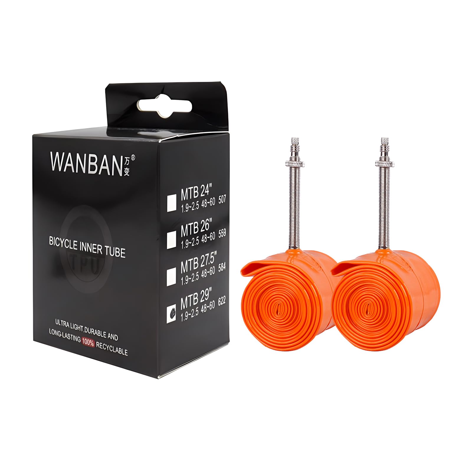 Bibike 2/4-Pack 26/27.5/29 x1.9-2.5" TPU Inner Tubes with 45mm Presta Metal Valves