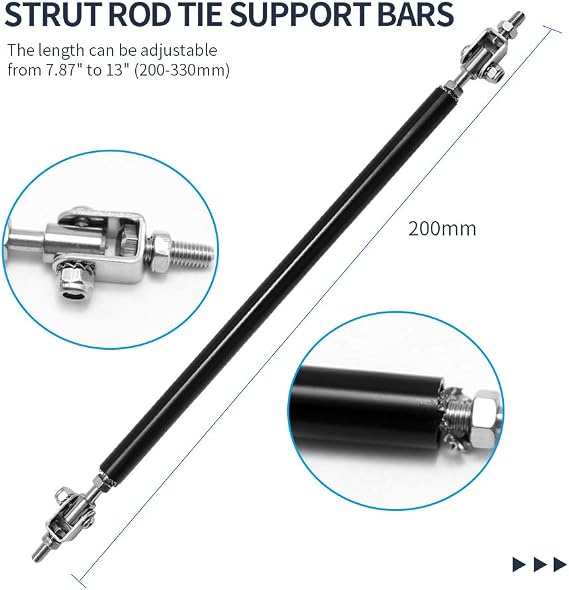 Saihisday 8-13 inch Adjustable Universal Front Bumper Lip front Splitter Rods Splitter Strut Brace Rod Tie Support Bars Black (Set of 2)