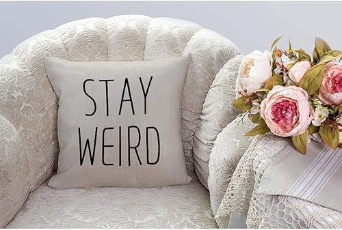 Miniatura 2 de HGOD DESIGNS Funny Stay Weird - Funda de almohada cuadrada color blanco y negro, funda de cojín decorativa, 18 x 18 pulgadas