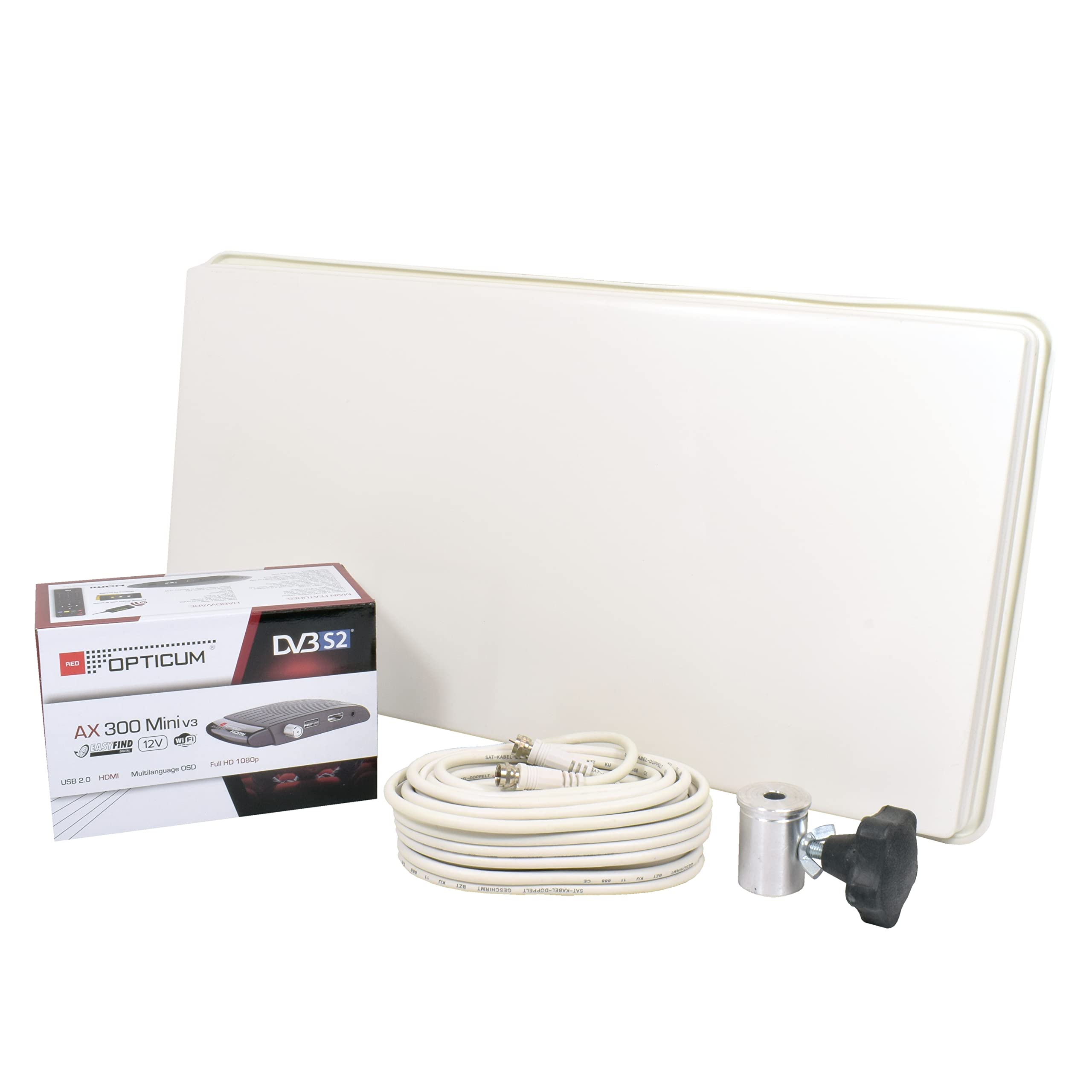 Traveller Kit II inkl. Full HD Receiver + Dreibein Adapter (12V Full HD Receiver, 10m Koax-Kabel, Flachantenne, eingebautes Messgerät, EasyFind2 Technology, 1 Teilnehmer)