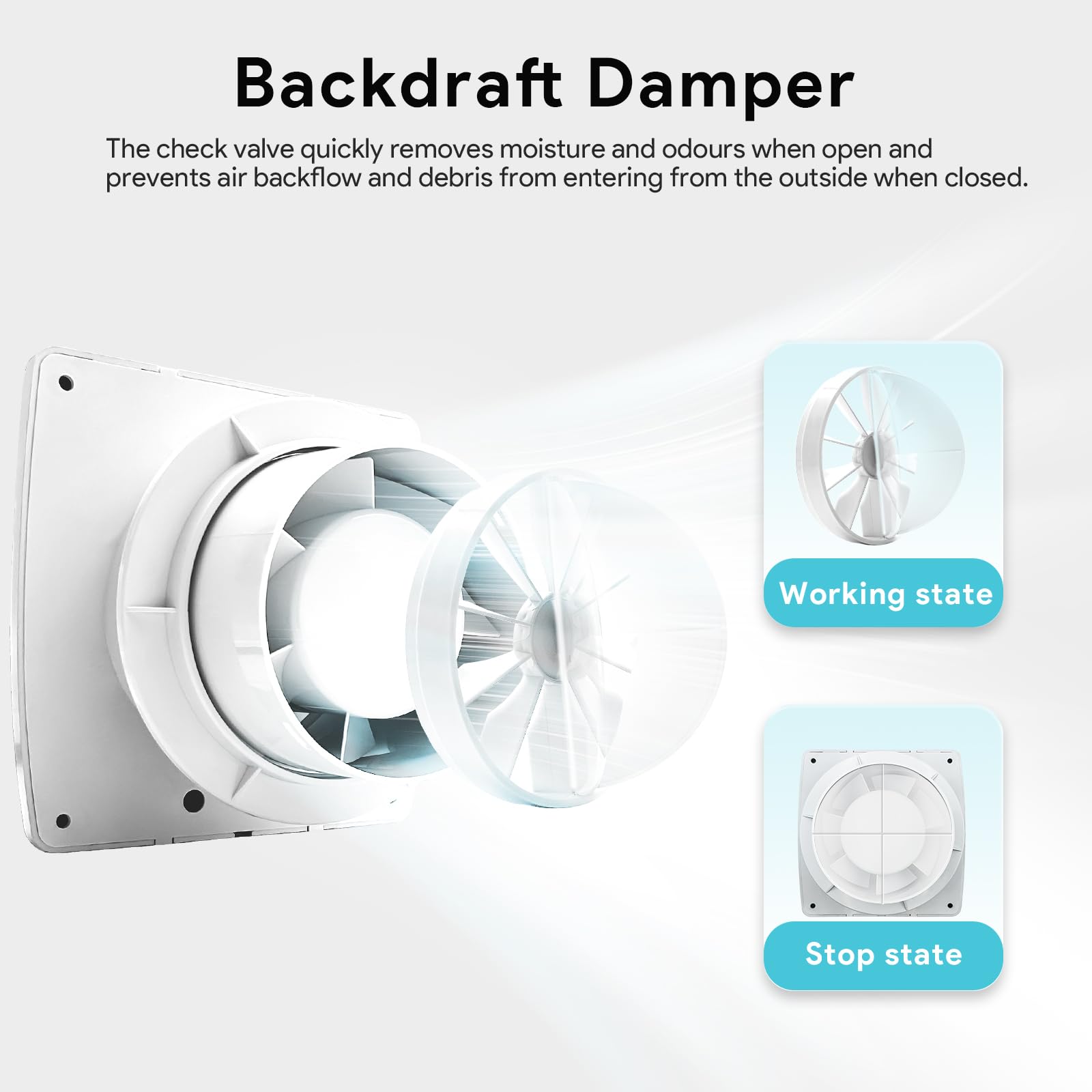 EINTTAX 100mm Quiet Bathroom Extractor Fan, White Square Bathroom Fan 95m³/h - Image 4