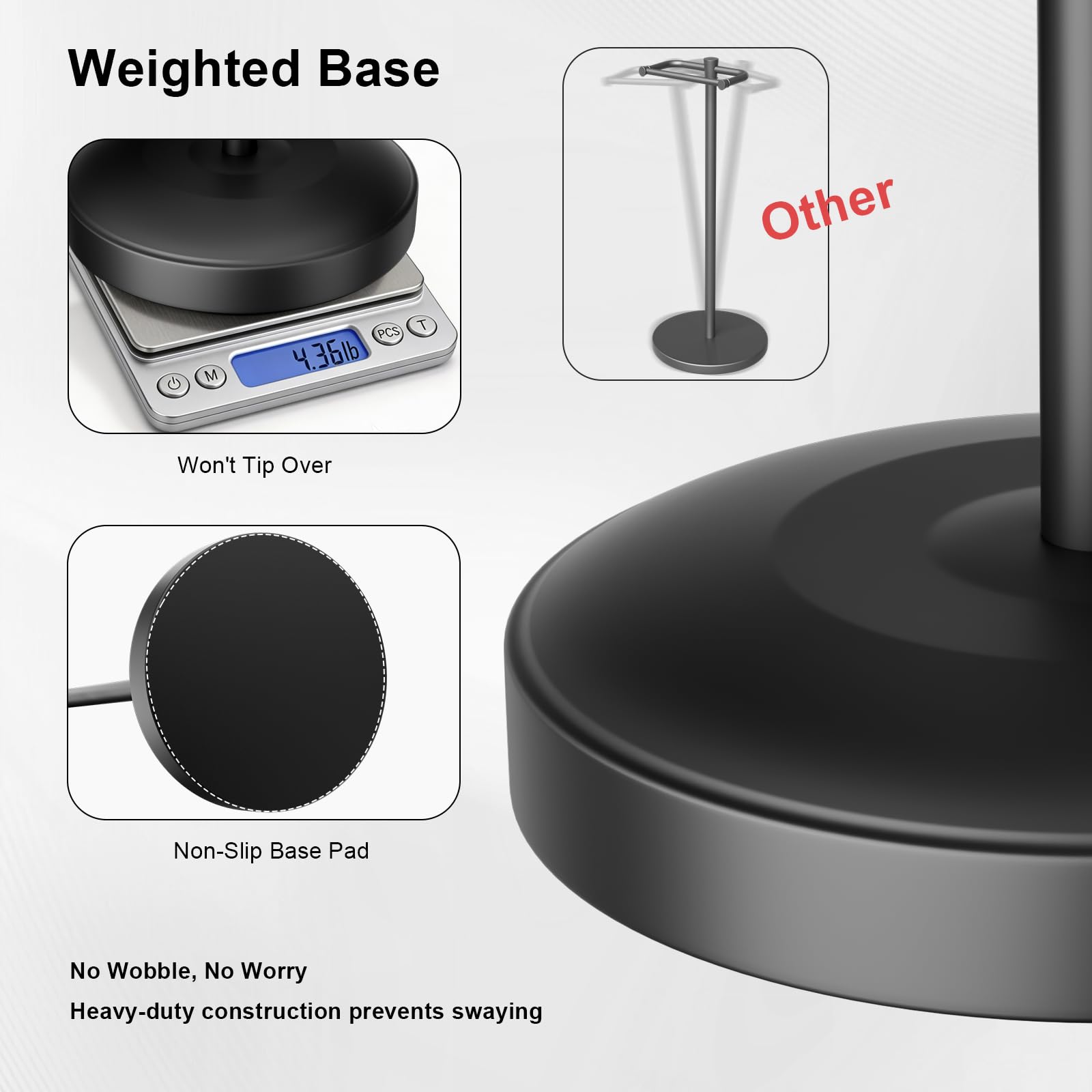 Freestanding Toilet Paper Holder Stand, Heavy Duty Matte Black Stainless Steel Toilet Paper Holder with Weighted Base, Rustproof & Tool-Free Installation for Modern Bathrooms — Amazon image 3