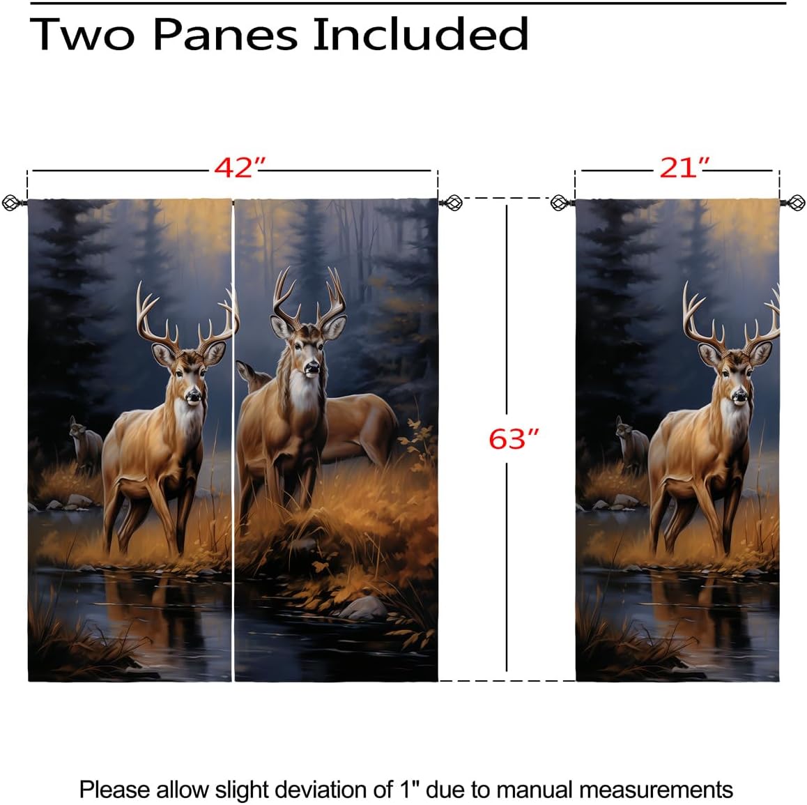 Deer Blackout Curtains for Girls Boy Home Decor, Animal Forest Wildlife Autumn Sunset Foggy Rod Pocket Thermal Insulated Drapes Darkening Window Curtain for Bedroom Living Room, 42 x 63 Inch
