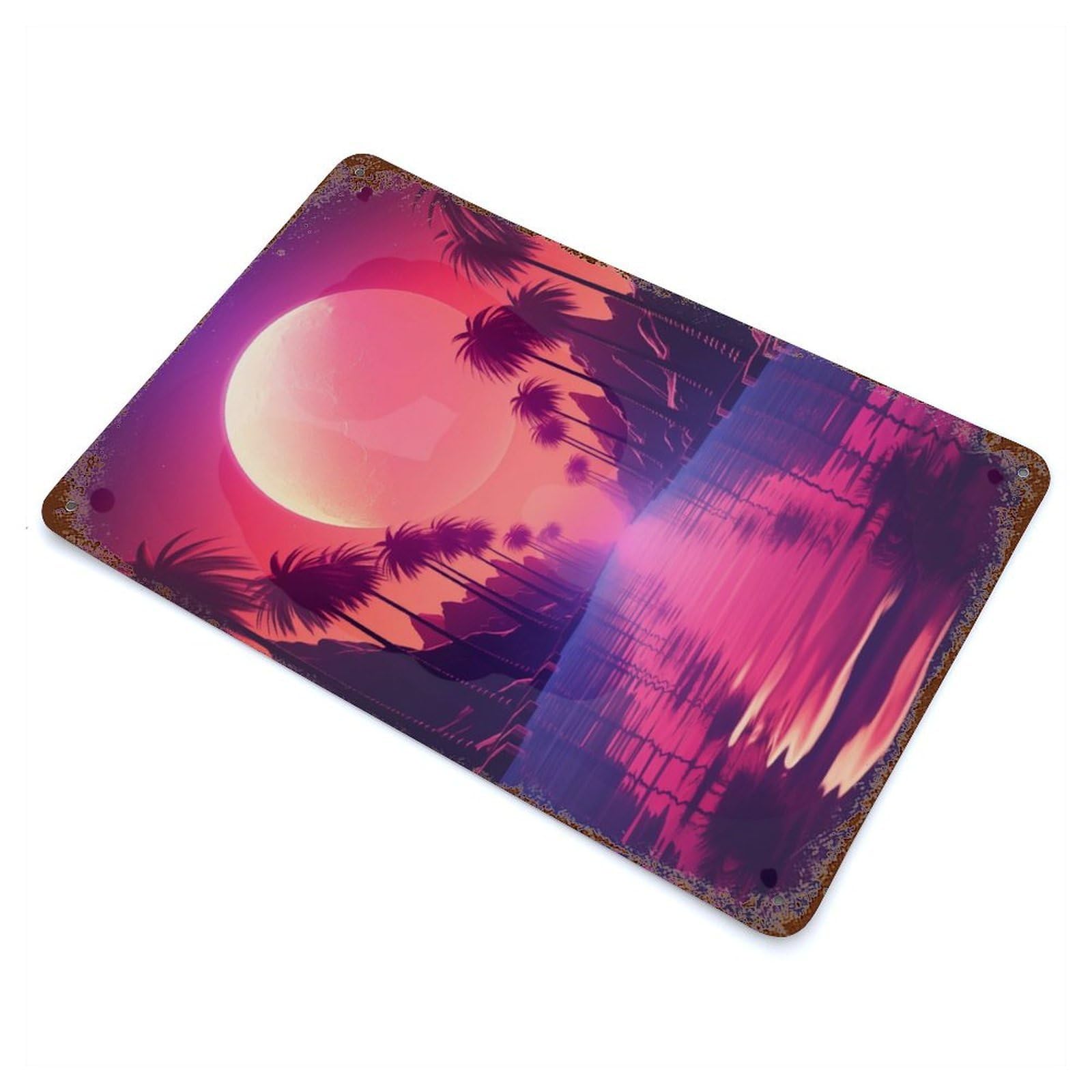 Futuristic Synthwave Rust Effect Tin Sign 11.8"x7.9", Retro Wall Decor for Patio, Garden Room And Bar Decor