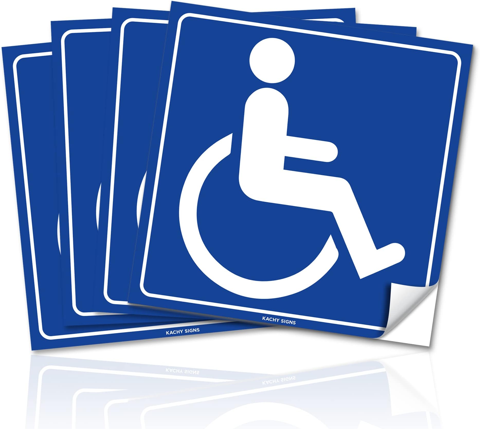 (Set of 4) Handicap / Disabled Wheelchair Accessible Sign | 6" x 6" | 4 Mil Vinyl | LAMINATED For Extra Durability - Self Adhesive Decal - UV Protected & Weatherproof - Heavy Duty