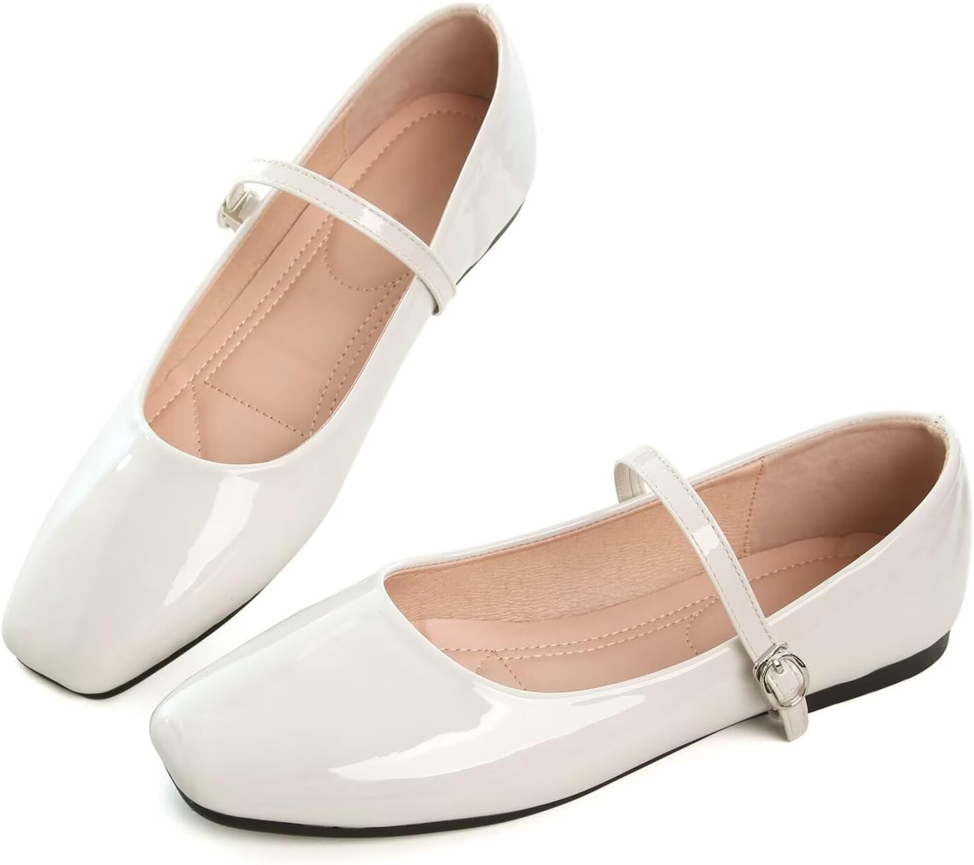 Hee grand Leather Mary Jane Shoes for Women Dressy Square Toe Ballet Flats with Strap Comfortable Walking Shoes Soft Leather Dress Shoes