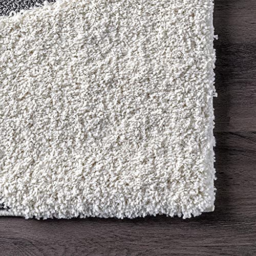 Image of Transitional Flames Shaggy Rectangular Carpet For Living Room,Bedroom,High Low Design Finish Microfiber 1.8 Inch Pile High,7X10 Feet White|Grey Color
