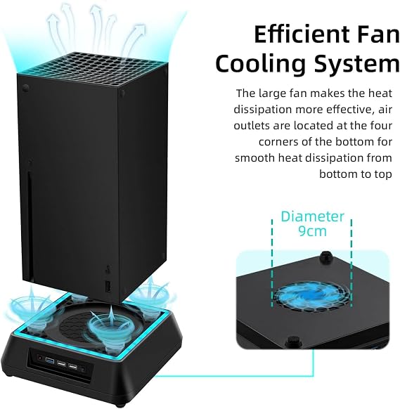 Mcbazel Cooling Fan for Xbox Series X, Xbox Series X Cooling Fan Stand with 3 Adjustable Speeds, 6 Colors RGB LED Light, Low Noise, Extra USB Ports Cooling System for Xbox Series x Console only