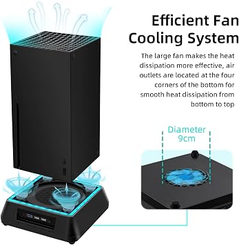 Mcbazel Cooling Fan for Xbox Series X, Xbox Series X Cooling Fan Stand with 3 Adjustable Speeds, 6 Colors RGB LED Light, Low Noise, Extra USB Ports Cooling System for Xbox Series x Console only