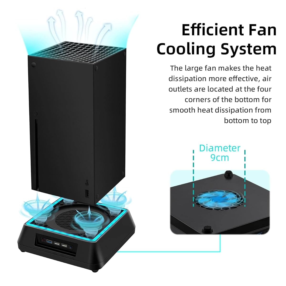 Mcbazel Xbox Series X stojak z wentylatorem LED z diodami RGB/funkcją regulowanego chłodzenia/wyświetlaczem LED/portami USB 3.0/USB 2.0 dla konsoli Xbox Series X