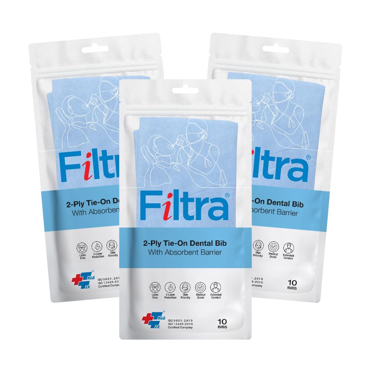 FILTRA® Disposable Dental Bib with Neck Ties | 2 Layer Absorbent Barrier | Fast Absorbing Top Sheet | Laminated Barrier Inner | Neck Ties | Zip Lock Pouch of 10 Bibs (10 count (Pack of 3)) (B0DDQKX5GL) Amazon Price History, Amazon Price Tracker