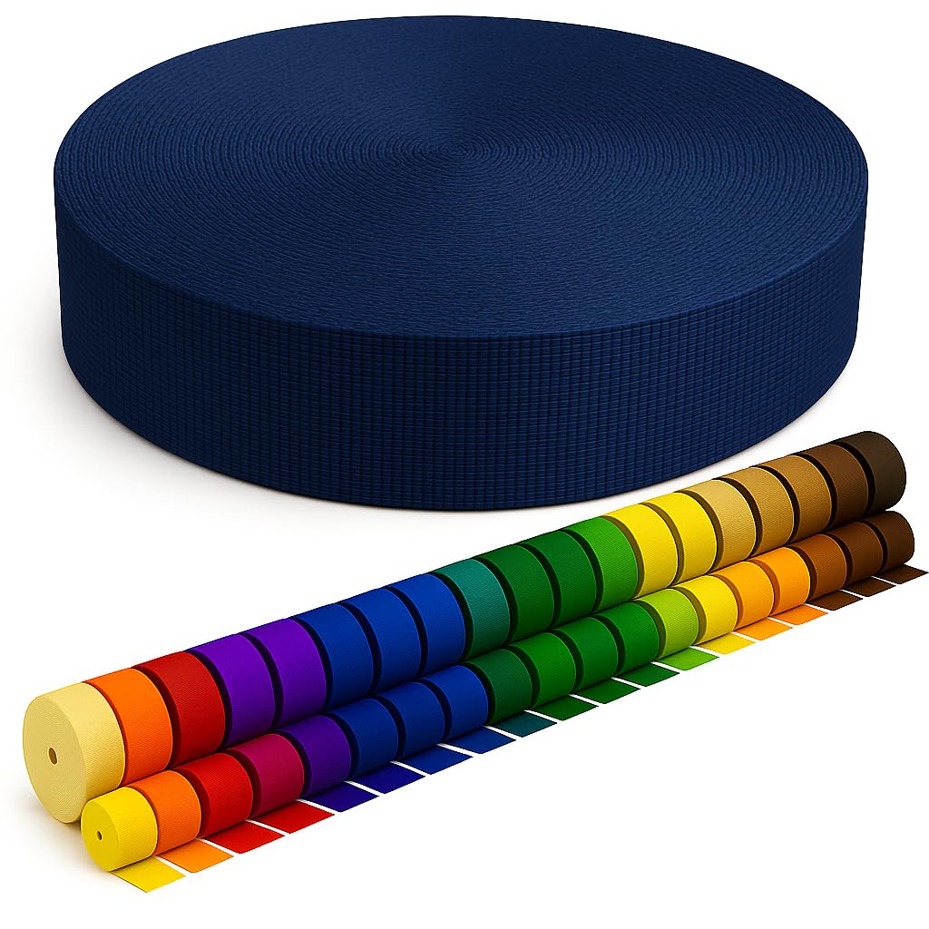 KBBB Gurtband 2m 5m 10m 50m lang – 50 Farben Breiten: 10mm 15mm 20mm 25mm 30mm 40mm 50mm Taschengurt aus Polypropylen, ideal für DIY-Projekte & Handarbeiten 918 Blau 25mm x 2m