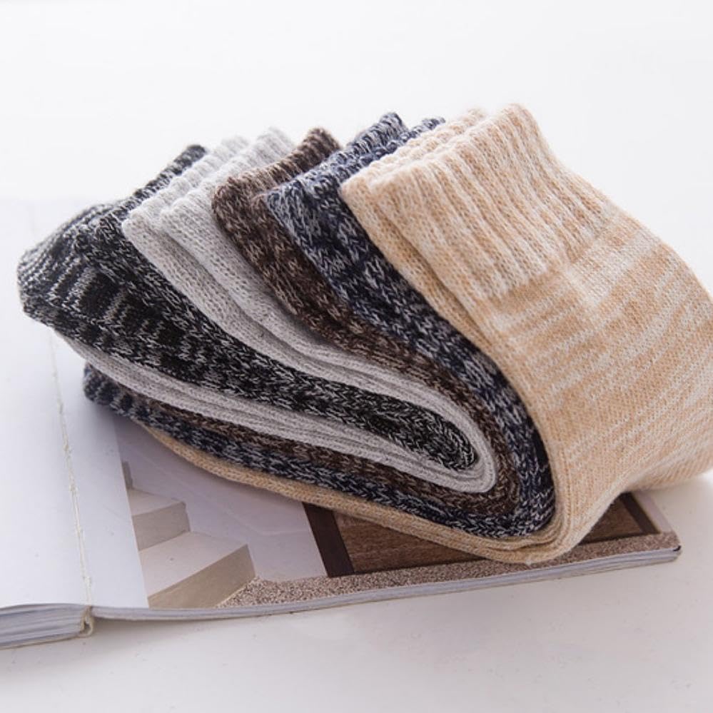 Image of Women Winter Socks 5 Packs Wool Socks Gifts for Mom Warm Vintage Soft Christmas Socks Thick Cold Knit Crew Socks