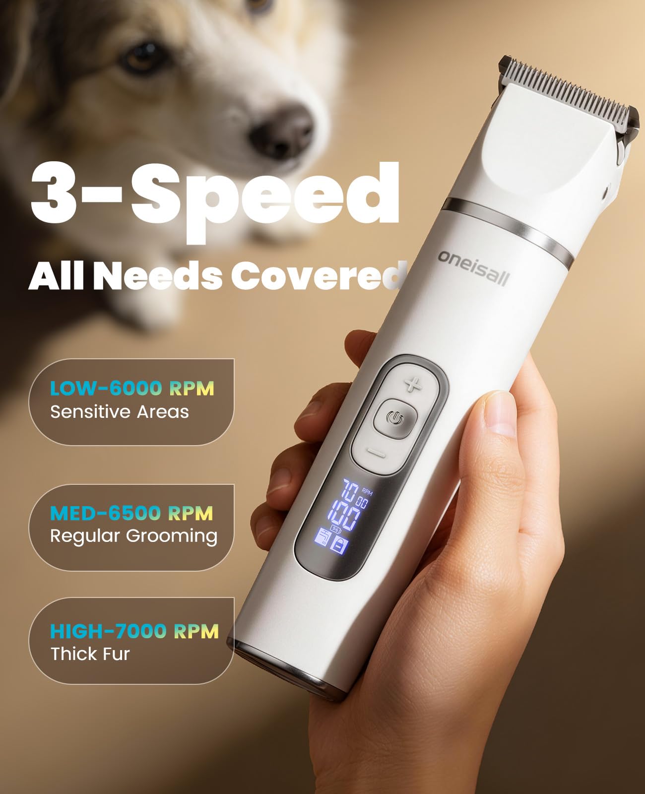 Oneisall 4-in-1 Dog Grooming Kit - LCD Display -4