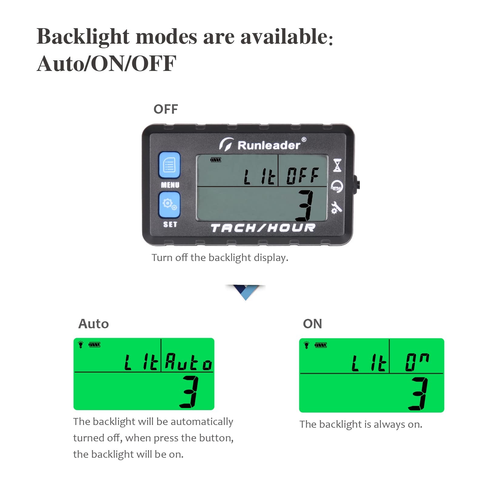 Tacómetro Digital/Medidor de Horas/Tacómetro con Retroiluminación Batería Reemplazable Alerta RPM Recordatorio de Mantenimiento Impermeable para Generador Cortacésped Motocicleta