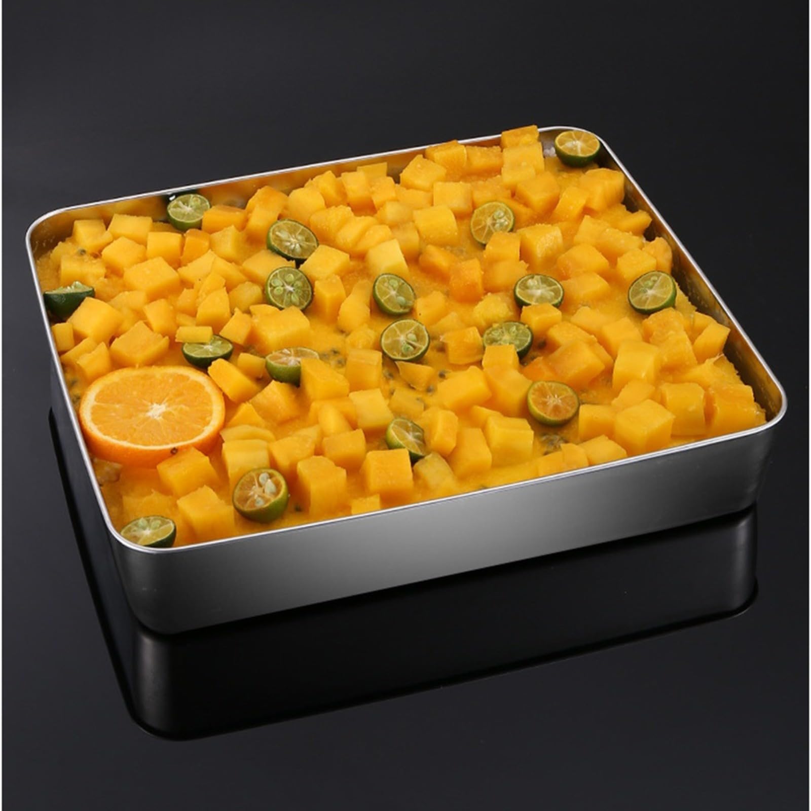 Molde para tartas de acero inoxidable con tapas transparentes, bandeja rectangular para hornear lasaña, brownies, 33 cm/44 cm, plateado, apto para lavavajillas (44 x 29 x 6.5)