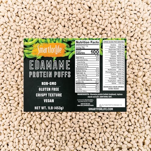 Smart for Life - Edamame Protein Puffs - High Zero Sugar Soy Protein Isolate Puffs 1LB - 20 Grams Snacks - Non-GMO Gluten-Free Vegan - 1 Pound Box - 18 Servings