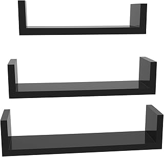 SONGMICS LWS40BK - Juego de 3 estantes de Pared Modernos, estantes flotantes con Acabado de Alto Brillo y Montaje Invisible, Color Negro