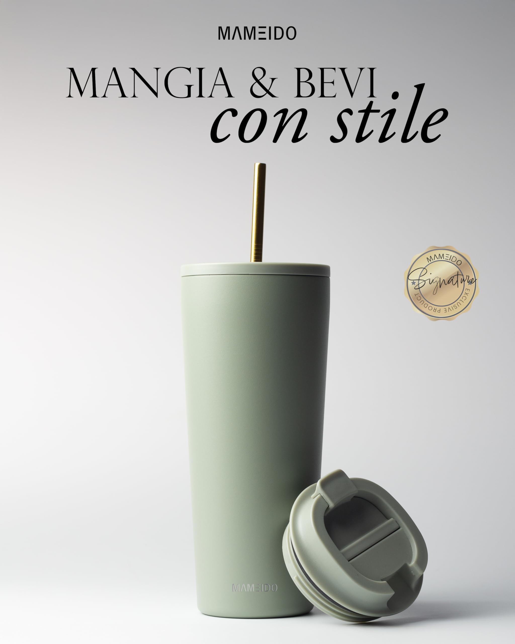 MAMEIDO Tazza da caffè termica con cannuccia 700 ml, Tazza termica, Tazze termiche acciaio inox senza BPA, Tumbler anti-perdita (Desert Sage)