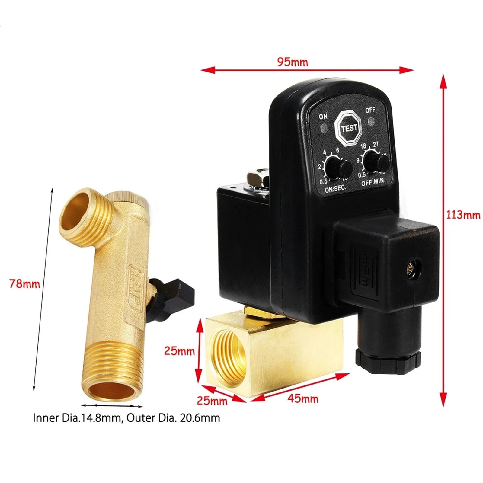 Válvula de drenaje de 1/2" con temporizador electrónico for compresor de aire, tanque de gas, válvulas de drenaje automáticas de 2 vías for filtros y cilindros de aire.(AC110V)