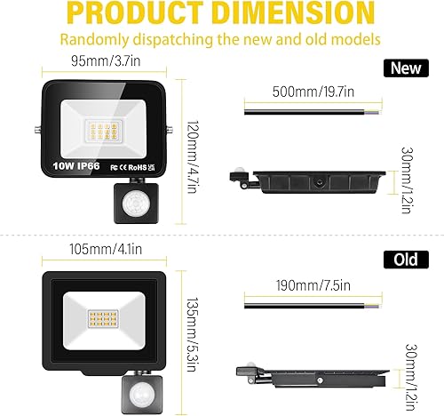 Vista 2 de Willpower 2 unids LED Floodlight 10W 1000lm LED luces de seguridad al aire libre con sensor de movimiento LED luz de trabajo IP66 impermeable PIR
