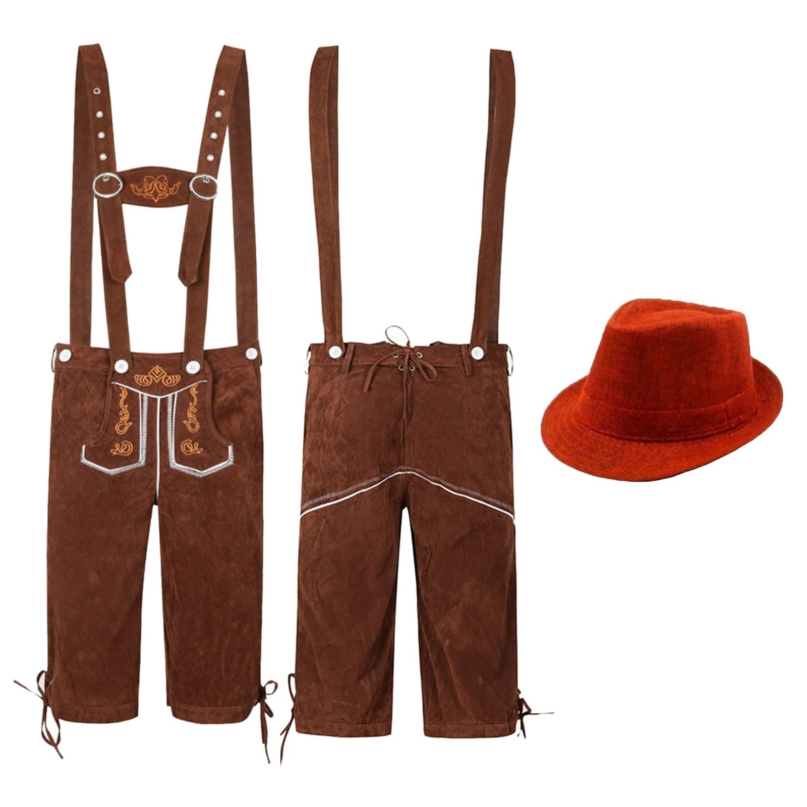 Generisch Trajes étnicos masculinos tradicionales Oktoberfest Peto Mono y sombrero de dos piezas