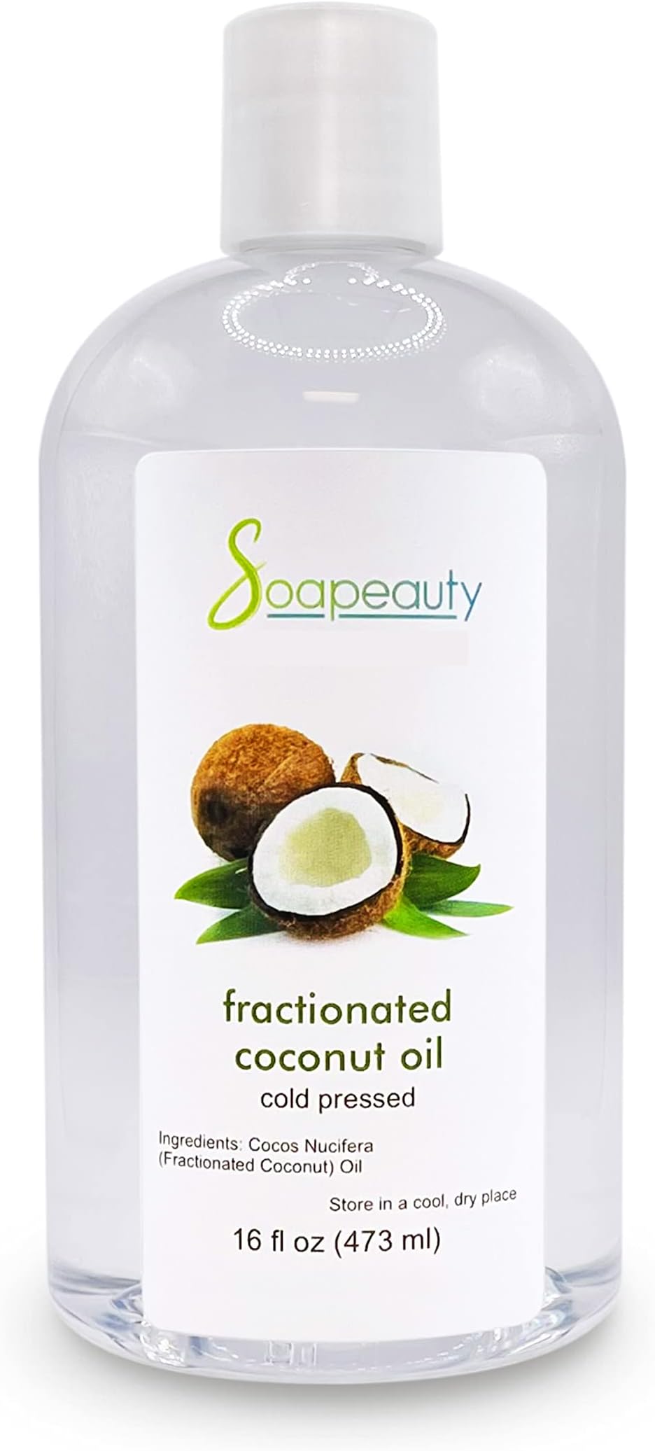 Soapeauty FRACTIONATED COCONUT OIL Cold Pressed Refined | 100% Natural Available in Bulk | Carrier for Essential Oils, Face, Skin, Hair Moisturizer, Soap Making | 16 fl oz