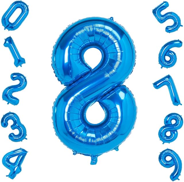 Gremode Blue 8 Balloons,40 Inch Birthday Foil Balloon Party Decorations Supplies Helium Digital Balloons (Blue Number 8)