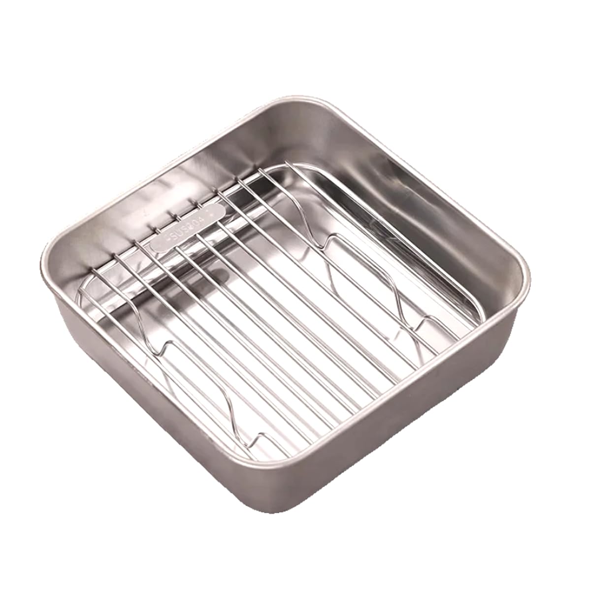Molde Cuadrado Acero Inoxidable 16x5 cm, con Parrilla para Air Fryer | Para Brownie Lasaña y Pasteles, Apto para Lavavajillas y Horno, Antiadherente y Fácil de Limpiar, Plateado
