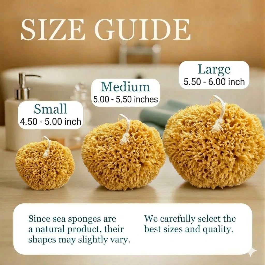 Natural Sea Sponge for Shower, Honeycomb Bath Sponge with Rope, Soft Organic Exfoliating Body Sponge, Natural Sea Sponge for Bathing and Shower (Medium, Pack of 1)