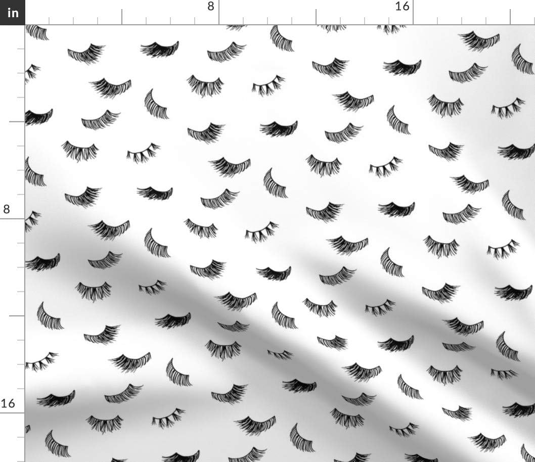 Spoonflower Fabric - Eyelashes Eye Beauty Black White Girls Makeup Printed on Petal Signature Cotton Fabric by The Yard - Sewing Quilting Apparel Crafts Decor